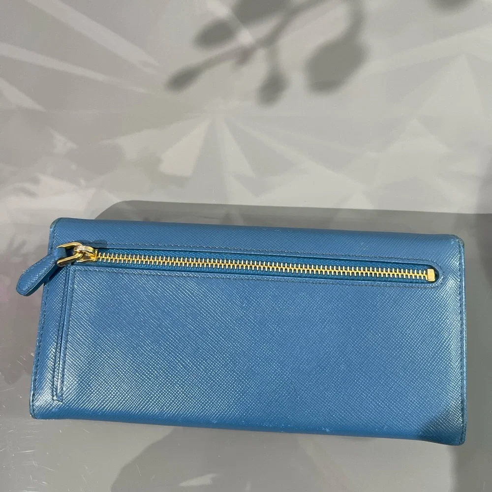 PRADA Blue Bow Saffiano Leather Wallet - Picture 6 of 17